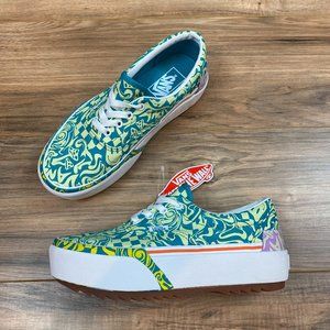 Vans Era Old‎ Skool Stacked Platform Sneaker In Wavy Daze Tile Blue W7.5